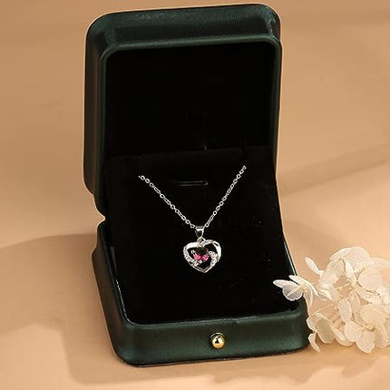 Silver Plated Heart Shaped Rhinestones Decor Fashion Necklace - Pink