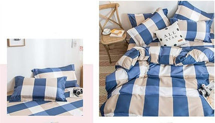 Queen Double Size Plaid Design 4 Pcs Without Filler Bedding Set - MultiColor