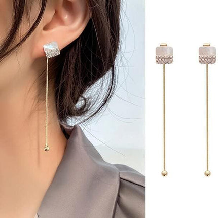 Woman Square Opal Tassel Fashion Earrings - Golden