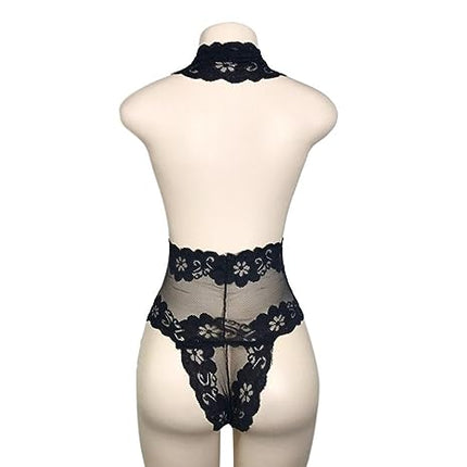 Women Lace Mesh Transparent Lingerie Set - Black