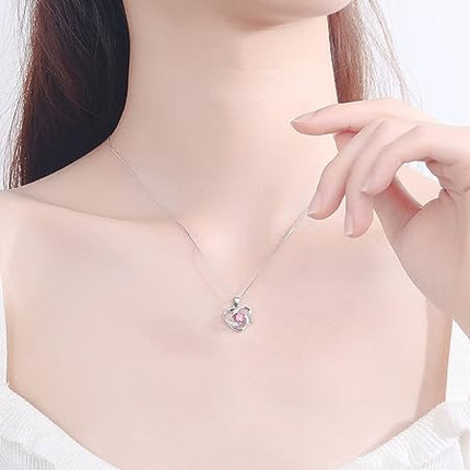 Silver Plated Heart Shaped Rhinestones Decor Fashion Necklace - Pink