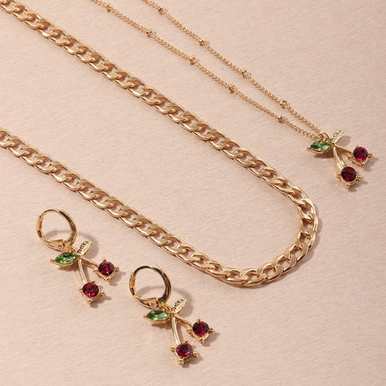 Ladies Berry Earrings And Necklace Set- Golden