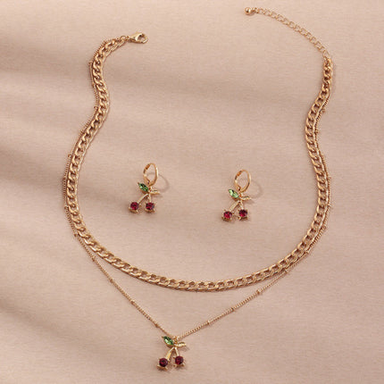 Ladies Berry Earrings And Necklace Set- Golden