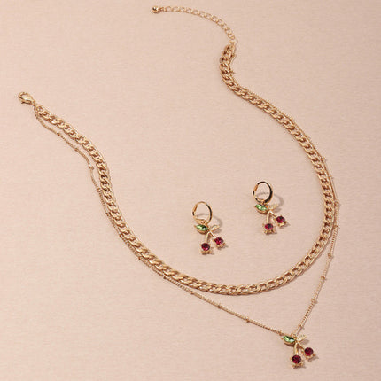 Ladies Berry Earrings And Necklace Set- Golden