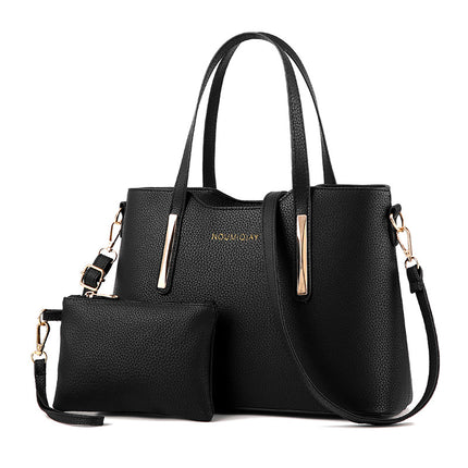 Two Pieces PU Leather Formal Bag Set - Black