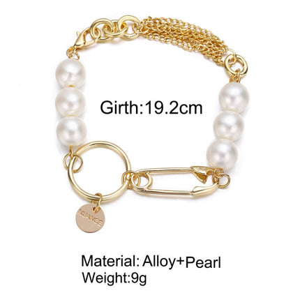 Vintage Simple Metal Paper Clip Pearl Bracelet - Golden