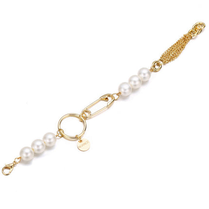 Vintage Simple Metal Paper Clip Pearl Bracelet - Golden