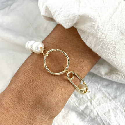 Vintage Simple Metal Paper Clip Pearl Bracelet - Golden