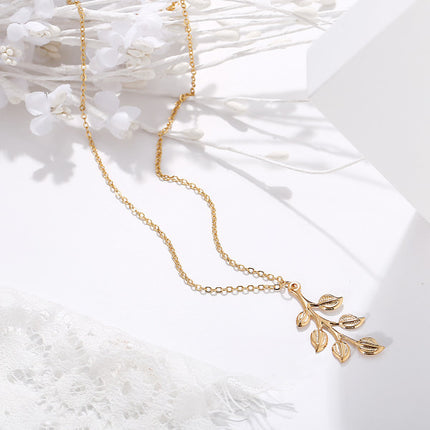 Women Fashion Leaf Shape Simple Necklace - Golden