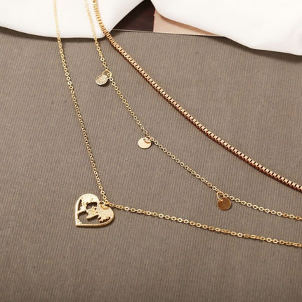 Girl Heart Map Alloy Multi Layer Fashion Necklace - Golden