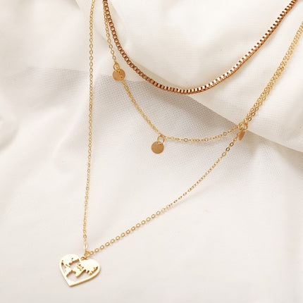 Girl Heart Map Alloy Multi Layer Fashion Necklace - Golden