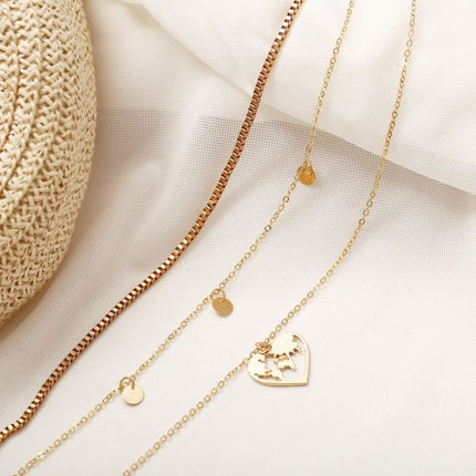 Girl Heart Map Alloy Multi Layer Fashion Necklace - Golden