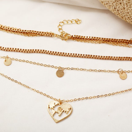 Girl Heart Map Alloy Multi Layer Fashion Necklace - Golden