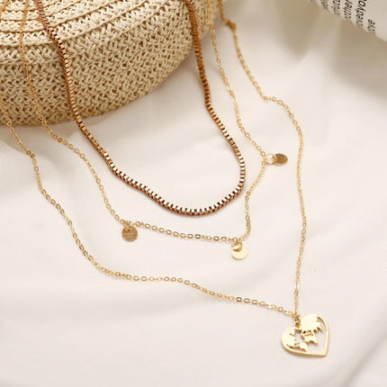 Girl Heart Map Alloy Multi Layer Fashion Necklace - Golden