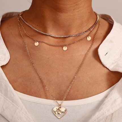 Girl Heart Map Alloy Multi Layer Fashion Necklace - Golden