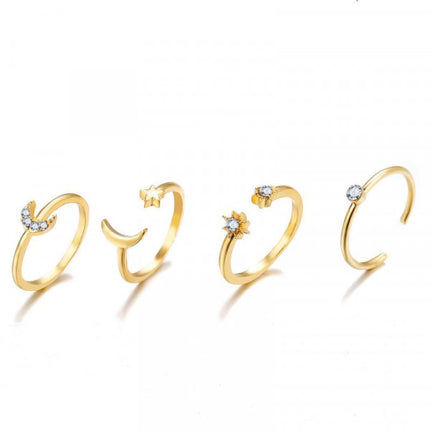 Ladies Fashion Rhinestone Rings Set 7 Pieces - Golden