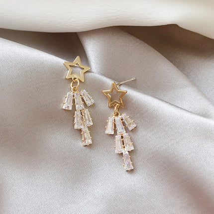 Woman Full Rhinestone Fashion Earrings - Golden