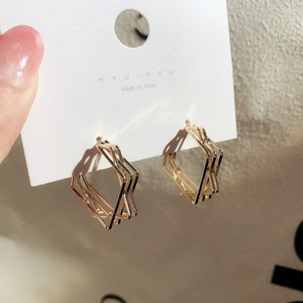 Girls Simple Multi Layer Square Decoration Earrings - Golden