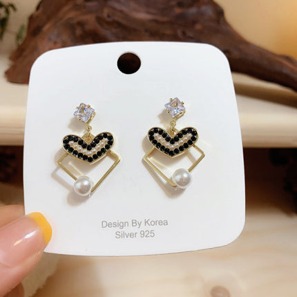 Girls Pearl Heart Alloy Fashion Earrings - Multi Color