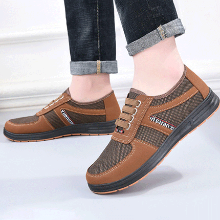 Comfy Fabric Lace Closure Mens Wear Flat Shoes - Coffee