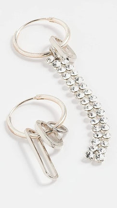 Ladies Fashion Asymmetry Rhinestone Long Earrings - Silver