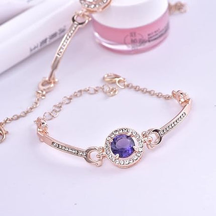 Women Fashion Crystal Rhinestone Bracelet - Purple Gold