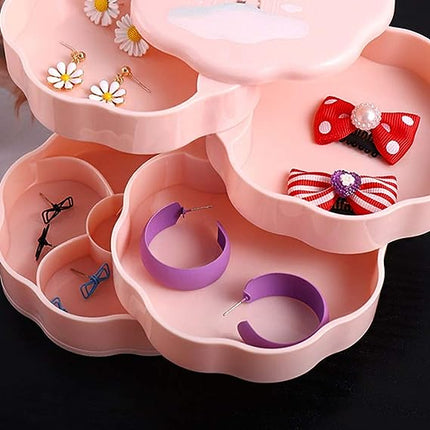 360 Rotating Four Layers Jewelry Organizer Storage Box	- Peach Pink