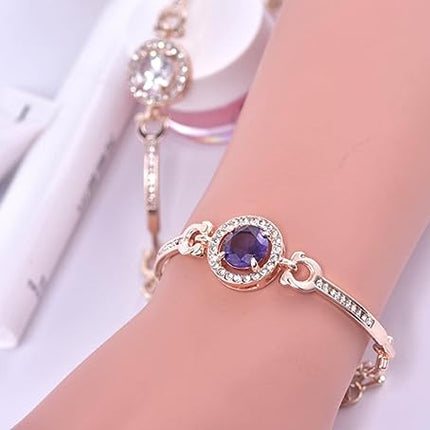 Women Fashion Crystal Rhinestone Bracelet - Purple Gold