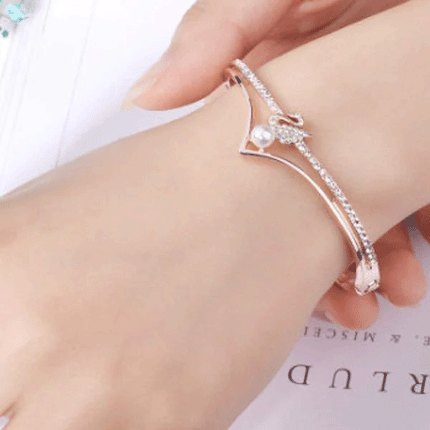 Girls Fashion Rhinestone Swan Women Bracelet - Rose Gold