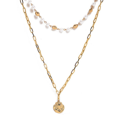 Girl Pearl Alloy Double Layer Fashion Necklace - Golden