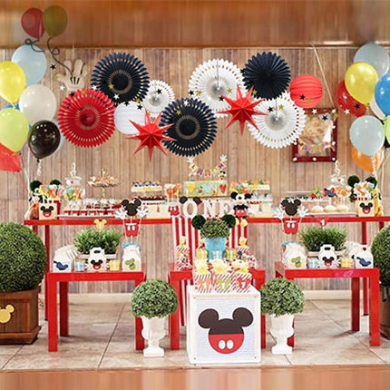 8 Pieces Minnie Mouse Party Decoration Paper Fans - Multi Color