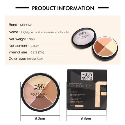 4 In 1 Round Shape Foundation Concealer Cream - 01 - Cream Orange