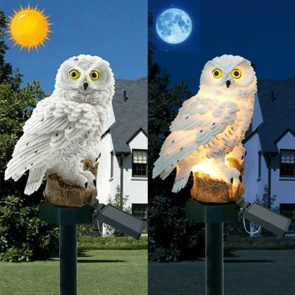 Outdoor Garden Solar Powered Owl Waterproof Lamps - White