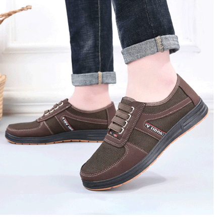 Comfy Fabric Lace Closure Mens Wear Flat Shoes - Coffee