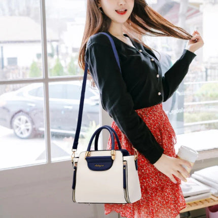 Fashionable Blue White Women's Handbag Double Handle Synthetic Leather Exterior Shoulder Strap Girls Party Office Casual Bag for Ladies