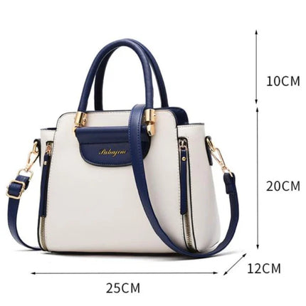 Fashionable Blue White Women's Handbag Double Handle Synthetic Leather Exterior Shoulder Strap Girls Party Office Casual Bag for Ladies