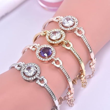 Women Fashion Crystal Rhinestone Bracelet - Purple Gold