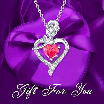 Elegant Rose Heart Shaped Faux Crystal Patched Necklace - Red