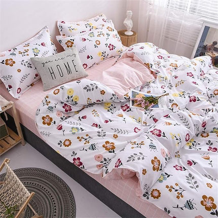 Soft Warm 4 Pcs Without Filler Single Bedding Set - White Pink