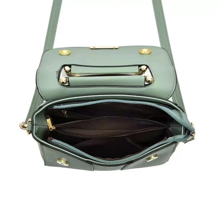 Fashionable Green Double Handle Magnetic Closure Flap-over Stylish Women's Handbag Perfect Style Casual Outdoor Office Statement Trendy Girls Bags Shoulder Strap Adjustable