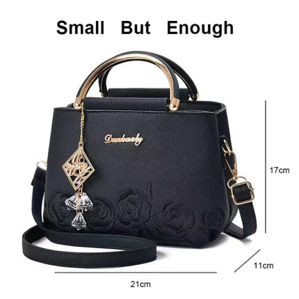 New Design Ladies Rose Embroidery Handbag - Black