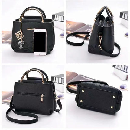 New Design Ladies Rose Embroidery Handbag - Black