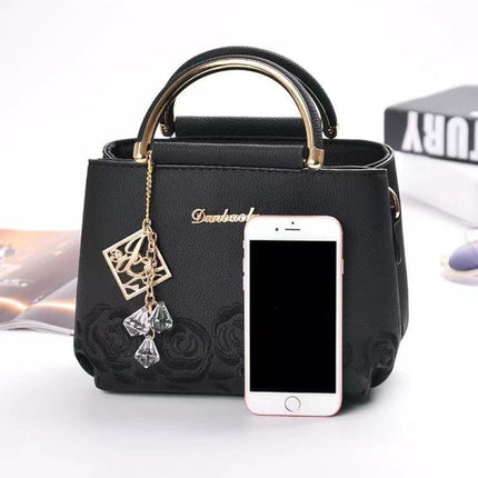 New Design Ladies Rose Embroidery Handbag - Black