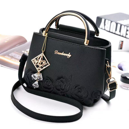 New Design Ladies Rose Embroidery Handbag - Black