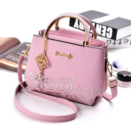 New Design Ladies Rose Embroidery Handbag - Pink