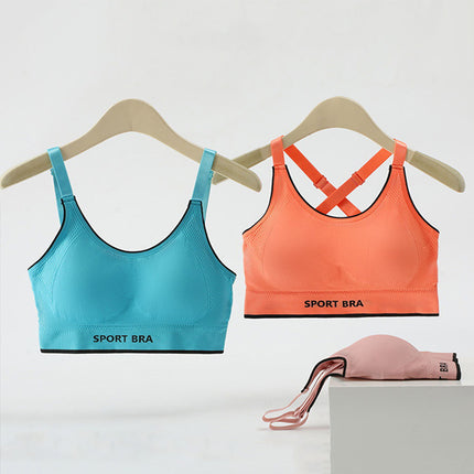 Two Pieces Strap Shoulder Padded Bra Sportswear Blouse With Elastic Underwear For Yoga Exercise Running Gym Stylish Print Body Fitted Summer Wear Outdoor Inner Wear 2 Pcs Set