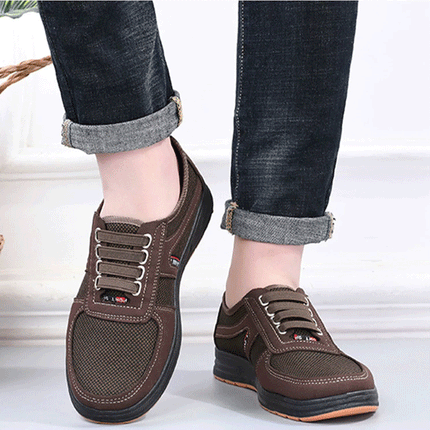 Comfy Fabric Lace Closure Mens Wear Flat Shoes - Coffee