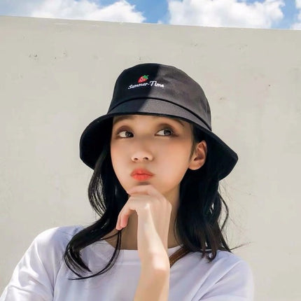 Women Fashion Sun Protection Strawberry Folding UV Hat - Black