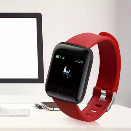 Large Screen USB Charge Sports Wristband Smart Watch - Red