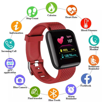 Large Screen USB Charge Sports Wristband Smart Watch - Red